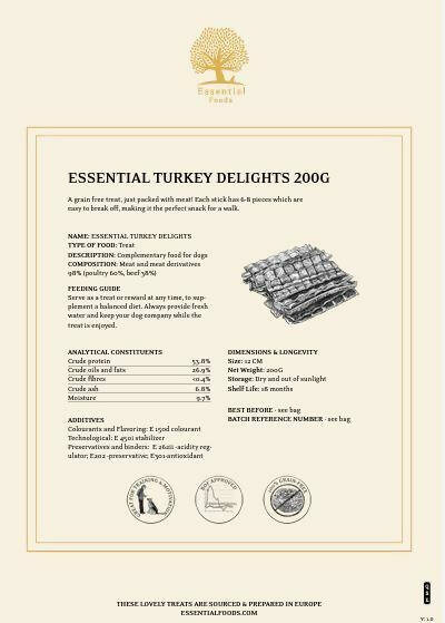 Essential Foods - Dried Treats For Dogs - Turkey Mini Delights - 100G