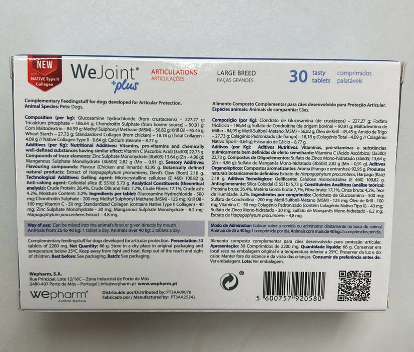 Wepharm - WeJoint®+plus Pet Joint Healthcare products 30 tabs (Heavy-duty pet health chewable tablets) - Chicken Flavor