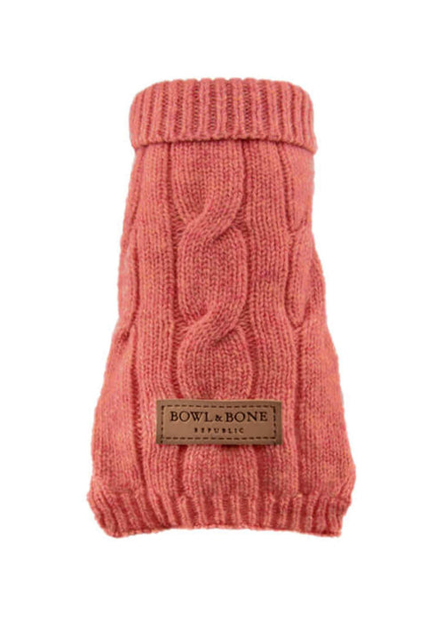 Bowl & Bone Aspen Wool- Mix Cable Knit Dog Sweater - Pink