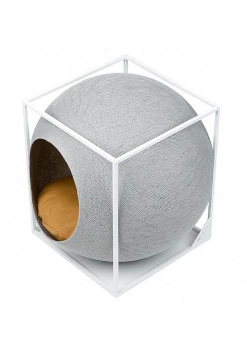Meyou Paris The Cube Cat Bed Light Grey With White Metal Frame