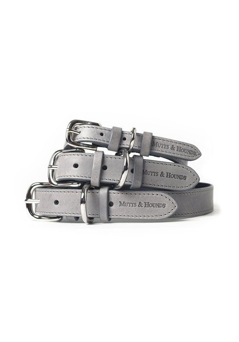 Fetch & Follow Leather Dog Collar - Grey