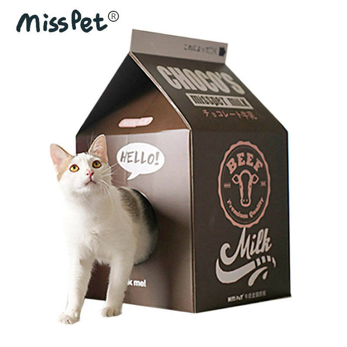 MissPet - Milk Box Cat Scratcher House│Original│Scratching Board│Cardboard