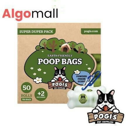 Pogi's Pet Supplies - Poop Bags - Powder Fresh Scent - 50 Packs - With 2 Dispensers