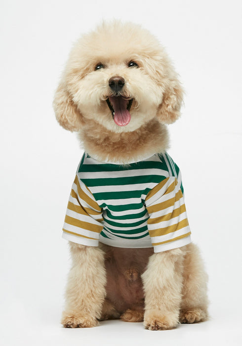 The Painters Wife David Striped Dog Tee Shirt - Green & Yellow