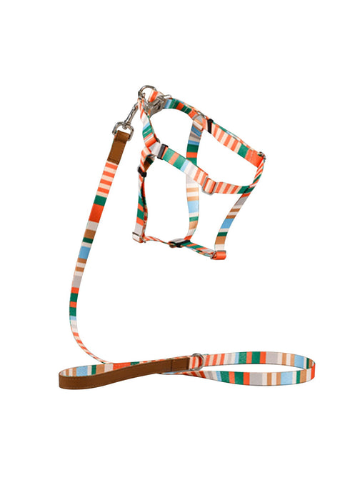 Ware of the Dog Striped Webbing Dog Harness With Leather Trim - Tan