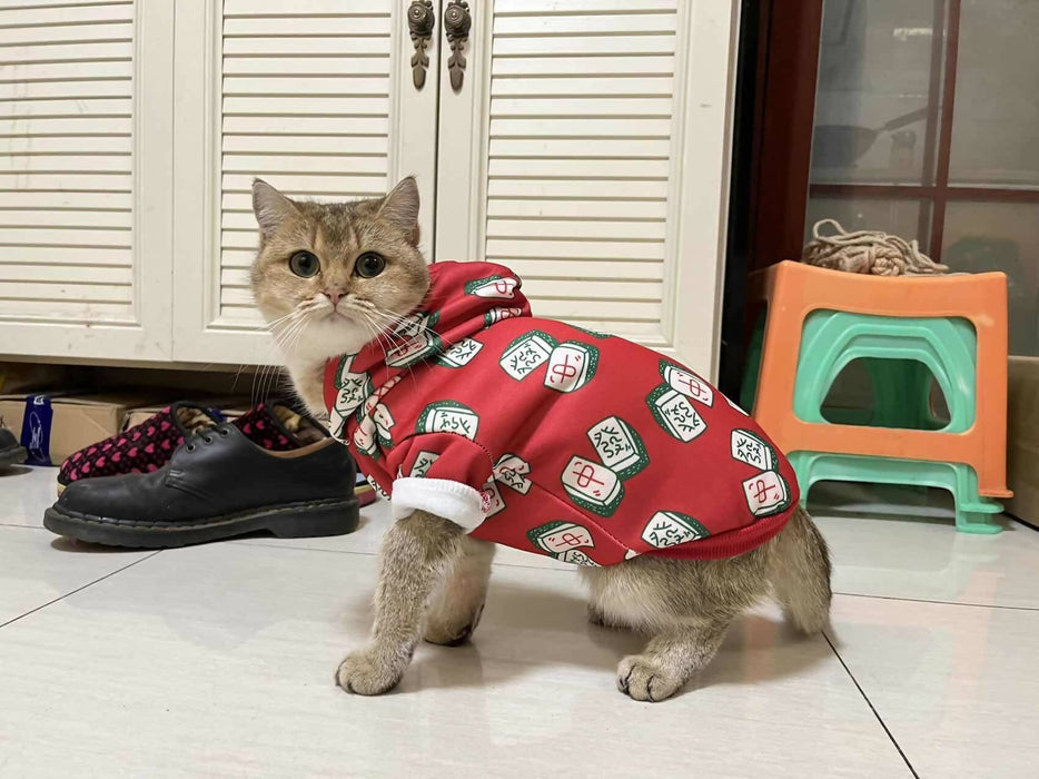 Pet Fun Garden - New Year's Red Big Three-Yuan Sparrow Hoodie (Universal for Cats and Dogs)